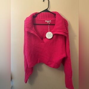 CLOUD TEN NWT  WOMENS S  SWEATER CABLE-KNIT PINK OVERSIZE VNECK LONGSLEE…